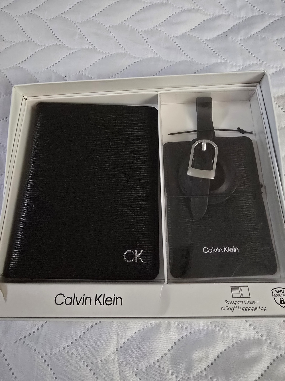 Calvin Klein Black Passport Case & Luggage Tag Set